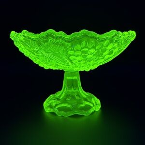 Antique Gillinder & Sons Uranium Glass “Grapevine” Large Stemmed Compote